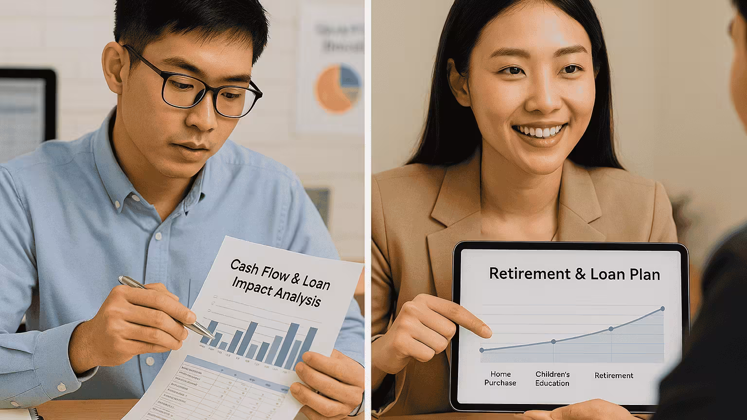 insurance agent and accountant doing cash flow analysis and retirement planning